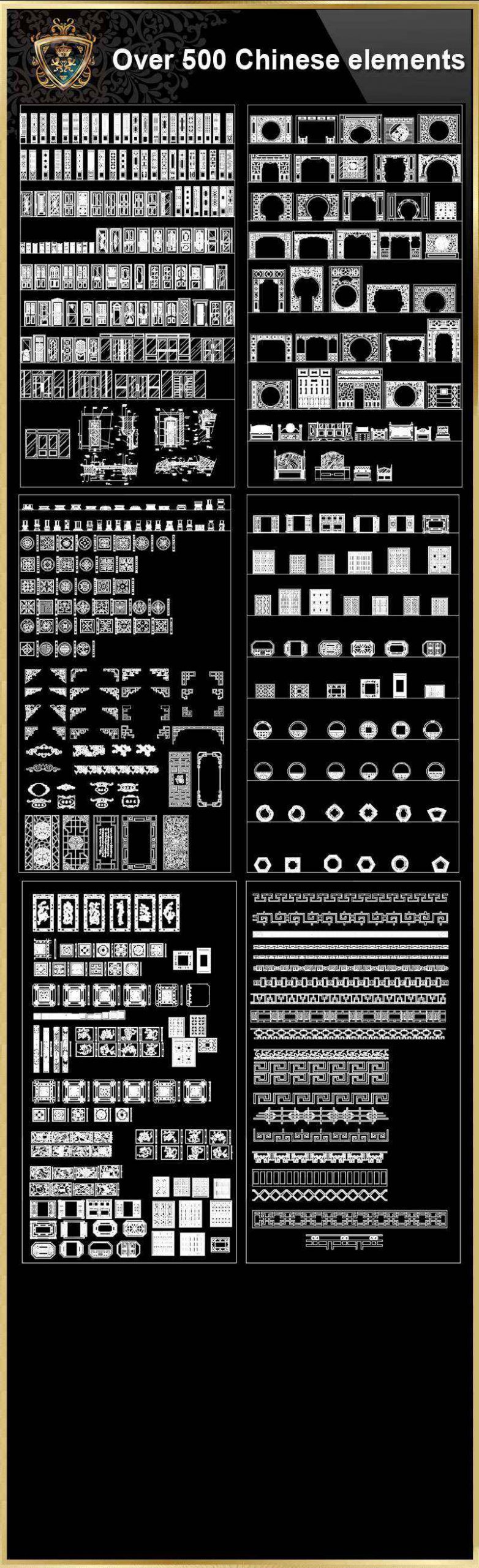 Over 500+ Chinese Decorative elements-Frame,Pattern,Border,Door,Windows,Roof,Lattice,Carved Wood - Image 2