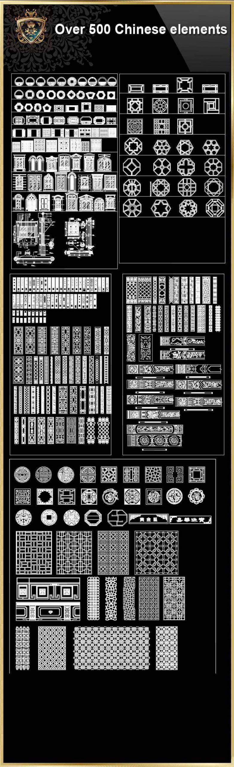 Over 500+ Chinese Decorative elements-Frame,Pattern,Border,Door,Windows,Roof,Lattice,Carved Wood - Image 10