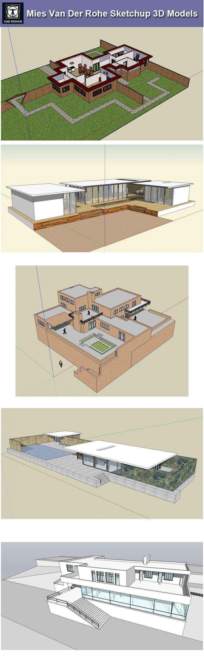 17 Projects of Mies Van Der Rohe Architecture Sketchup 3D Models - Image 3