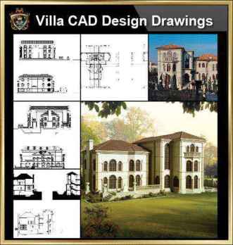 ★【Villa CAD Design,Details Project V.2-Spanish Marbella Style】Chateau,Manor,Mansion,Villa@Autocad Blocks,Drawings,CAD Details,Elevation