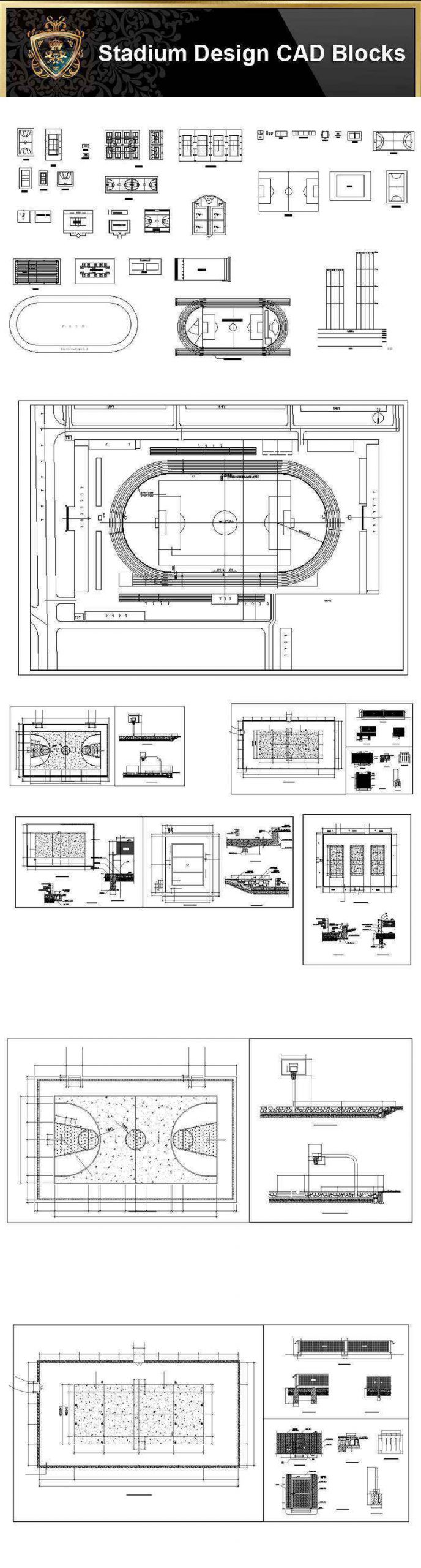 ★【Stadium CAD Blocks-Stadium,Gymnasium, track and field, playground, sports hall】@basketball court, tennis court, badminton court, long jump, high jump ,CAD Blocks,Autocad Blocks,Drawings,CAD Details - Image 2