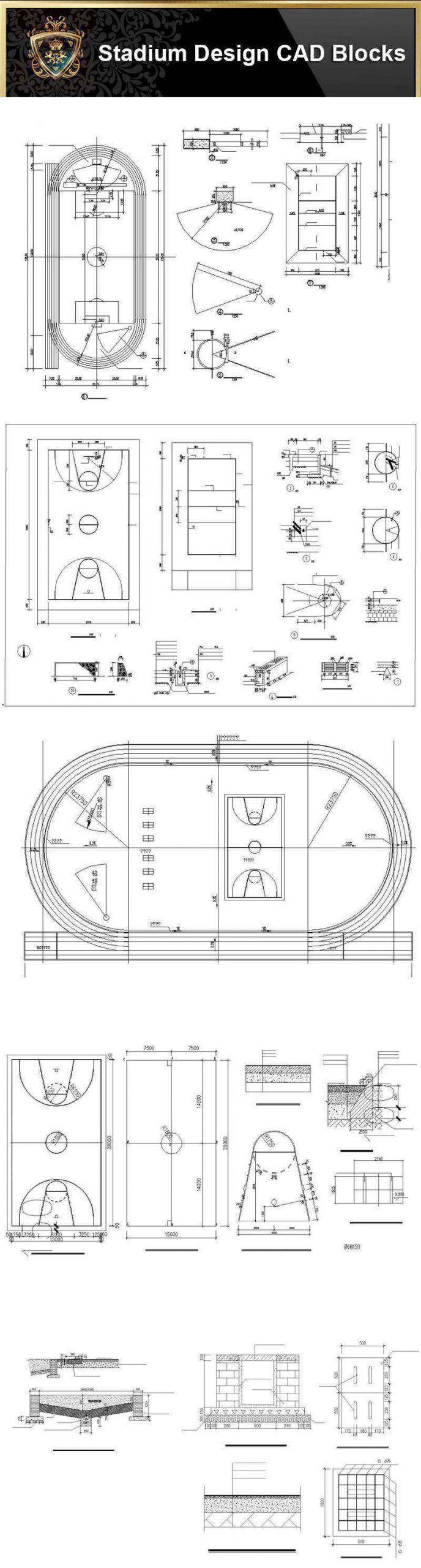 ★【Stadium CAD Blocks-Stadium,Gymnasium, track and field, playground, Sports hall V.2】@basketball court, tennis court, badminton court, long jump, high jump ,CAD Blocks,Autocad Blocks,Drawings,CAD Details - Image 2