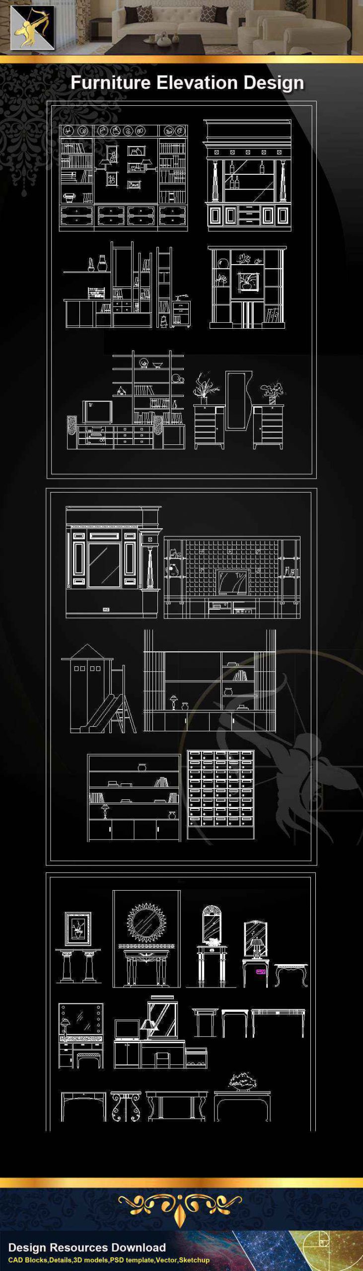 ★【Furniture Elevation Design】@Autocad Blocks,Drawings,CAD Details,Elevation