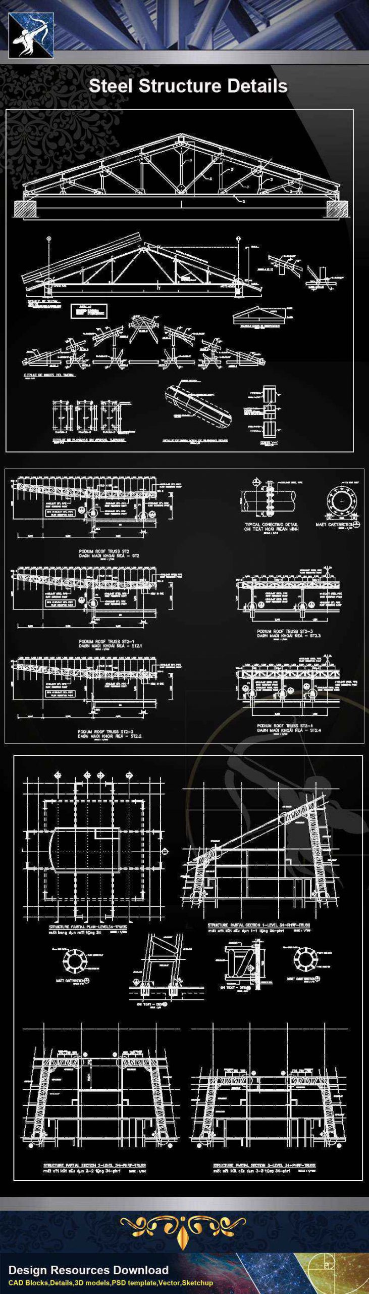 【Architecture CAD Details Collections】Steel Truss Structure Details - Image 2
