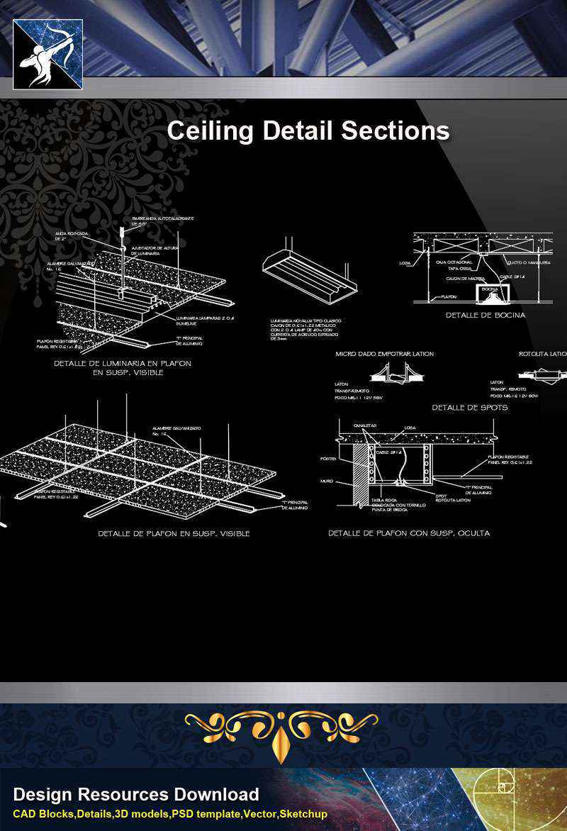 【Architecture CAD Details Collections】Ceiling Detail Sections drawing