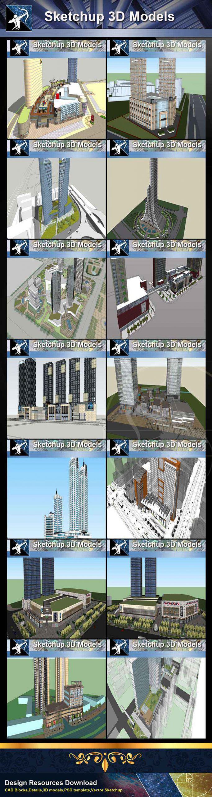 ★Best 50 Types of City Design,Commercial Building Sketchup 3D Models Collection