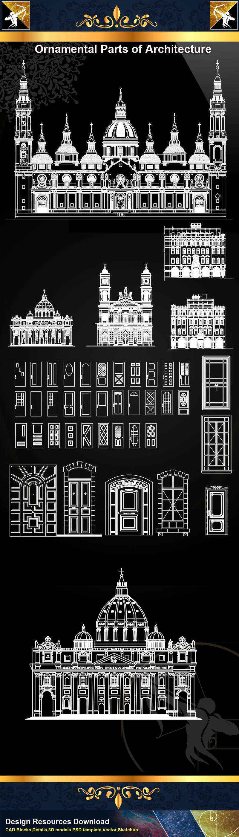 ★【Ornamental Parts of Architecture -Decoration Element CAD Blocks V.3】@Autocad Decoration Blocks,Drawings,CAD Details,Elevation