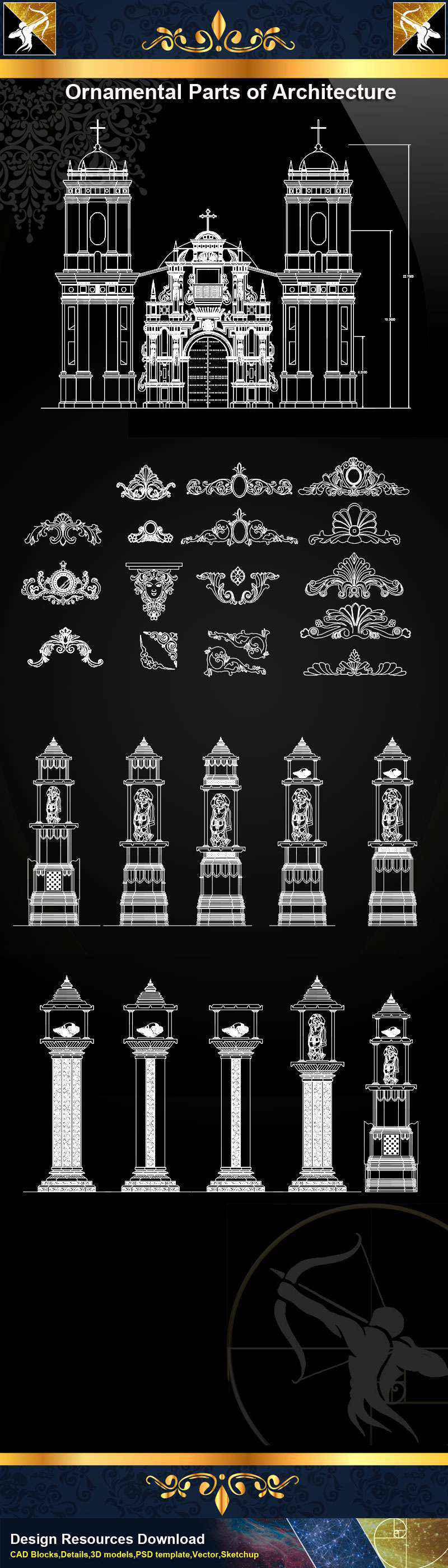 ★【Ornamental Parts of Architecture -Decoration Element CAD Blocks V.6】@Autocad Decoration Blocks,Drawings,CAD Details,Elevation