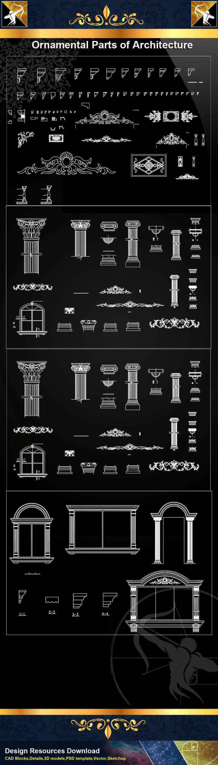 ★【Ornamental Parts of Architecture -Decoration Element CAD Blocks V.8】@Autocad Decoration Blocks,Drawings,CAD Details,Elevation - Image 3