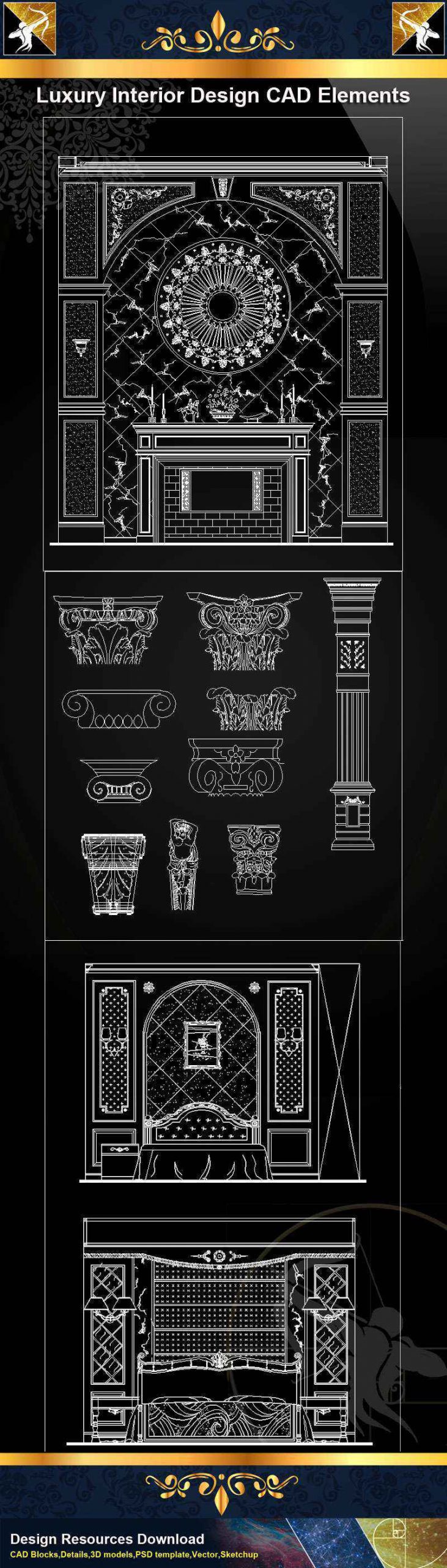 ★【Luxury Interior Design CAD Elements】@Autocad Decoration Blocks,Drawings,CAD Details,Elevation