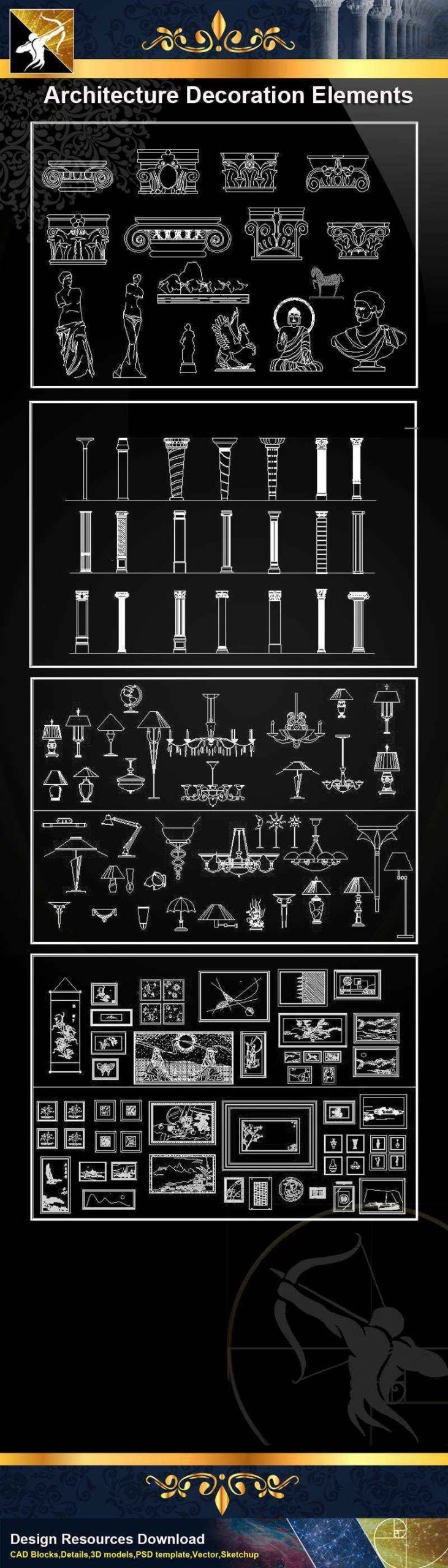 ★【 Architecture Decoration Elements V.1】@Autocad Decoration Blocks,Drawings,CAD Details,Elevation - Image 2
