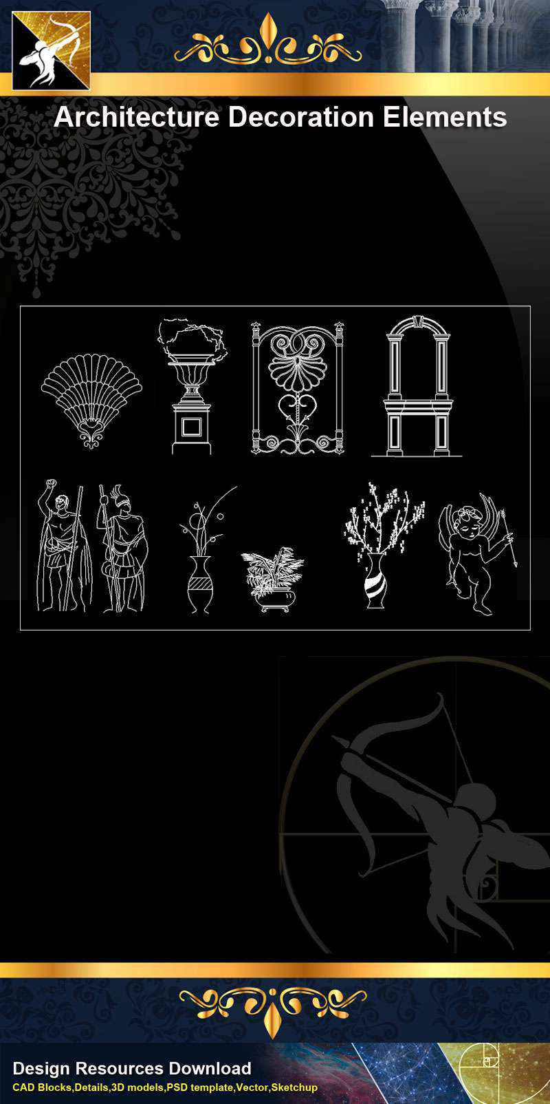 ★【 Free Architecture Decoration Elements V.6】@Autocad Decoration Blocks,Drawings,CAD Details,Elevation
