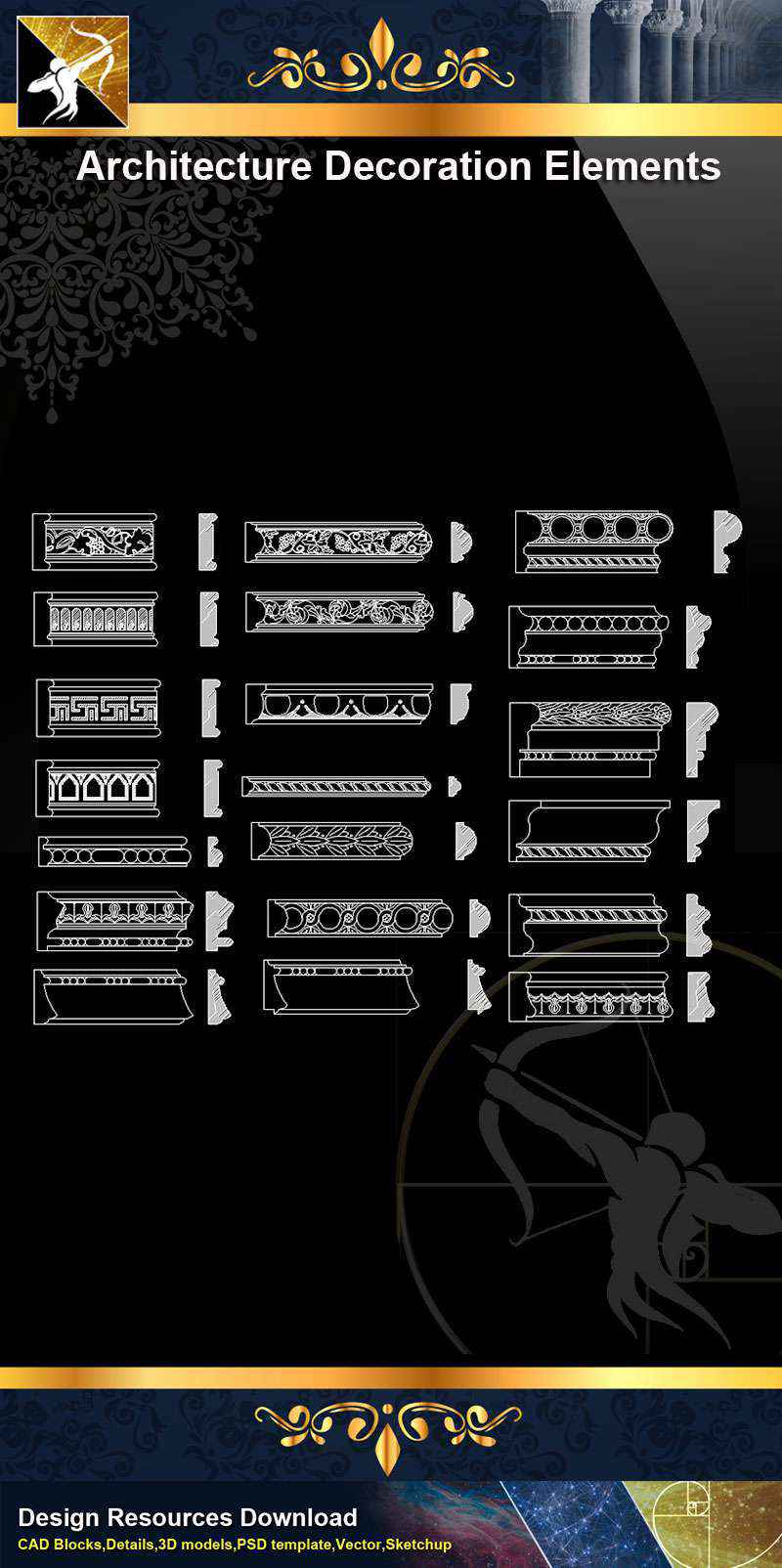 ★【 Free Architecture Decoration Elements V.8】@Autocad Decoration Blocks,Drawings,CAD Details,Elevation