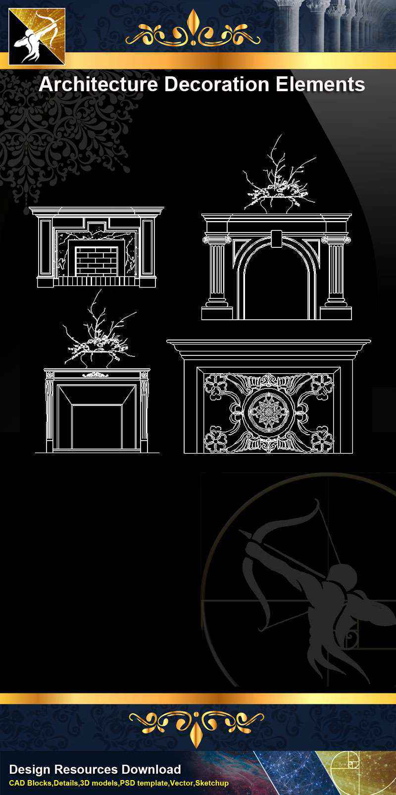 ★【 Free Architecture Decoration Elements V.10】@Autocad Decoration Blocks,Drawings,CAD Details,Elevation