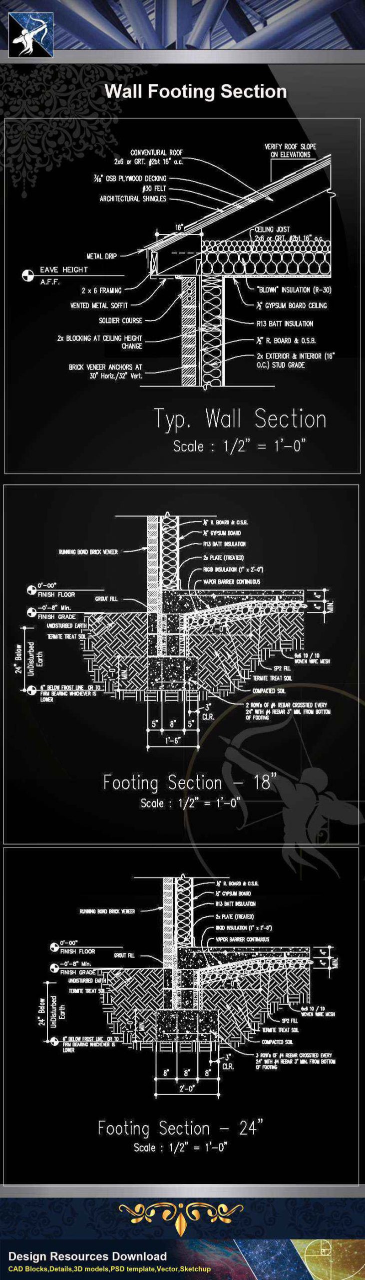【Architecture CAD Details Collections】Wall Footing Section CAD Details - Image 2