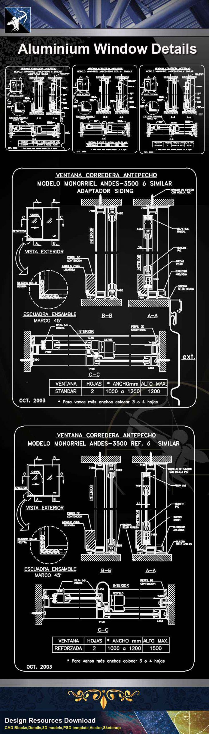 【Architecture CAD Details Collections】Aluminium Window CAD Detail Collection