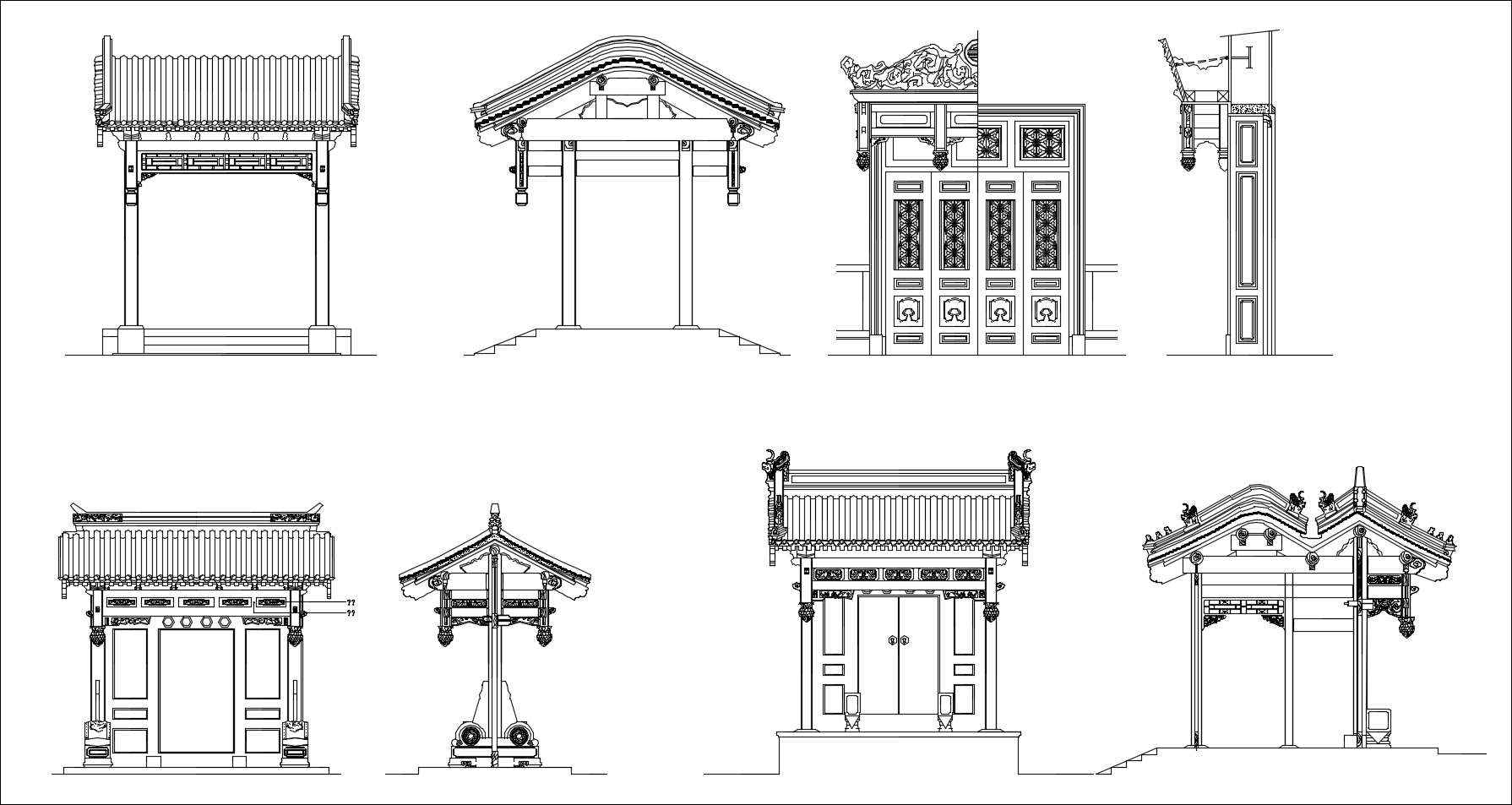 ★【Chinese Architecture CAD Drawings】@Chinese Gate,Door Design Drawings,CAD Details,Elevation - Image 3