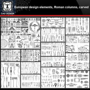 ★【European Architecture design elements,Roman columns,Carved】All kinds of European Architecture CAD Blocks Bundle
