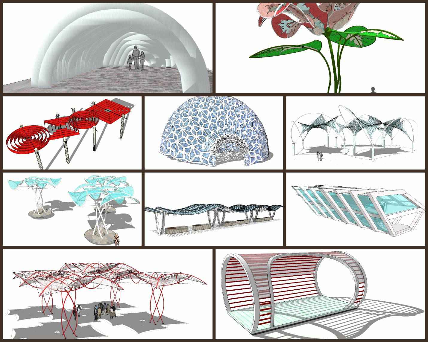 đăSketchup Architecture 3D Projectsă10 Types of Creative landscape structure Sketchup 3D Models V2