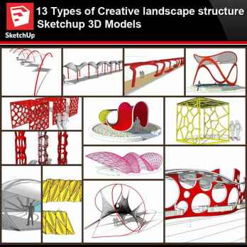 💎【Sketchup Architecture 3D Projects】13 Types of Creative landscape  structure Sketchup 3D Models V5