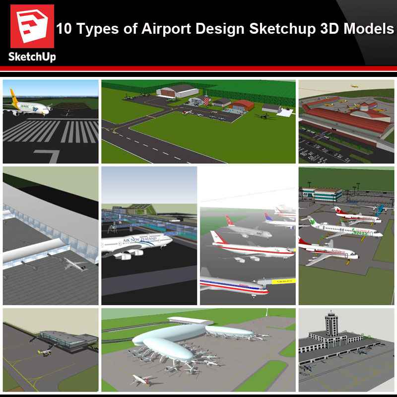 đăSketchup Architecture 3D Projectsă10 Types of Airport Design Sketchup 3D Models V1