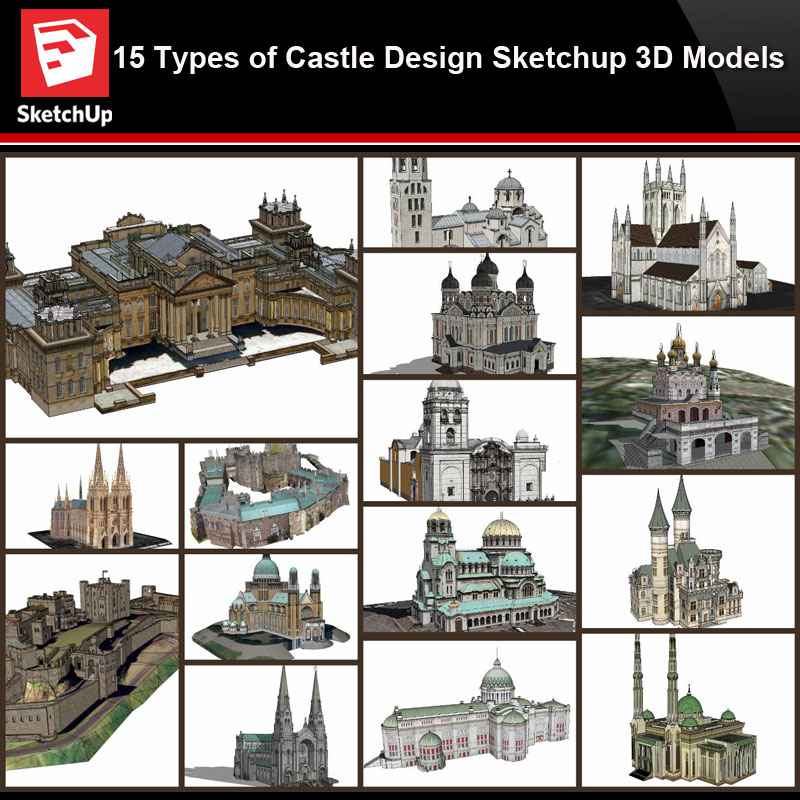 đăSketchup Architecture 3D Projectsă15 Types of Castle Design Sketchup 3D Models V1