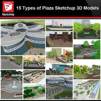 💎【Sketchup Architecture 3D Projects】15 Types of Plaza Landscape Sketchup 3D Models V1