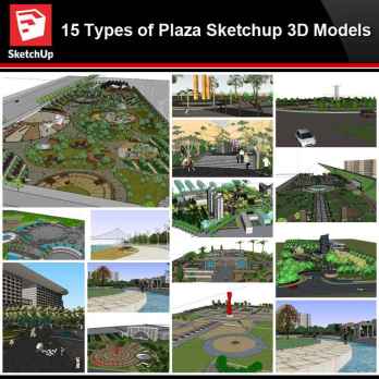💎【Sketchup Architecture 3D Projects】15 Types of Plaza Landscape Sketchup 3D Models V2