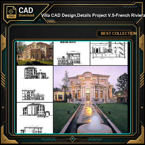 ★【Villa CAD Design,Details Project V.5-French Riviera Style】Chateau,Manor,Mansion,Villa@Autocad Blocks,Drawings,CAD Details,Elevation