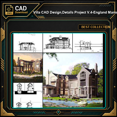 ★【Villa CAD Design,Details Project V.4-England Manor Style】Chateau,Manor,Mansion,Villa@Autocad Blocks,Drawings,CAD Details,Elevation