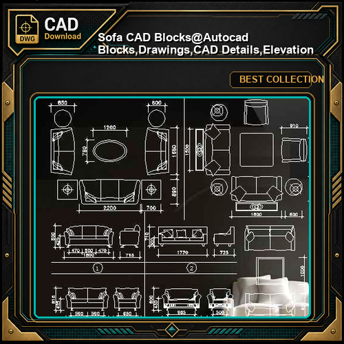 ★【Sofa CAD Blocks】@Autocad Blocks,Drawings,CAD Details,Elevation
