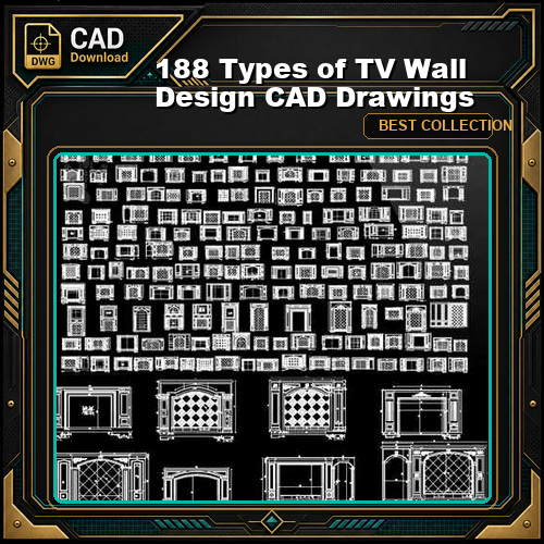 188 Types of TV Wall Design CAD Drawings