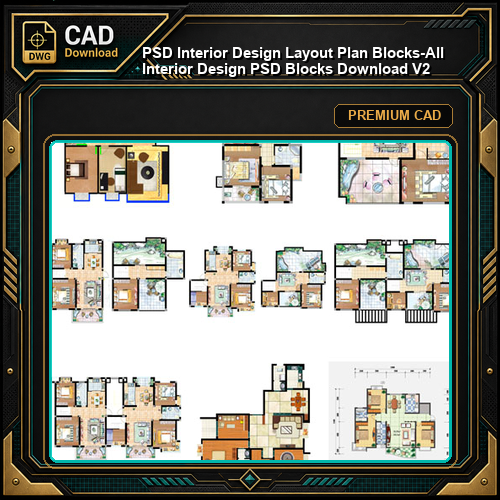 ★【 PSD Interior Design Layout Plan Blocks-All Interior Design PSD Blocks Download V2】
