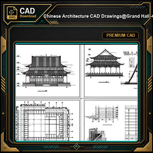 ★【Chinese Architecture CAD Drawings】@Grand Hall -Chinese Temple Drawings,CAD Details,Elevation
