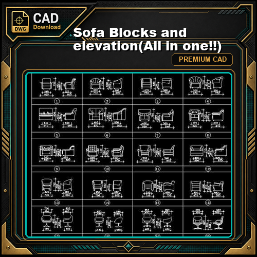 Sofa Blocks and elevation(All in one!!)