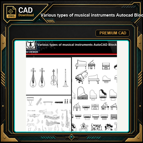 ★【Various types of musical instruments Autocad Blocks】All kinds of musical instruments CAD blocks Bundle