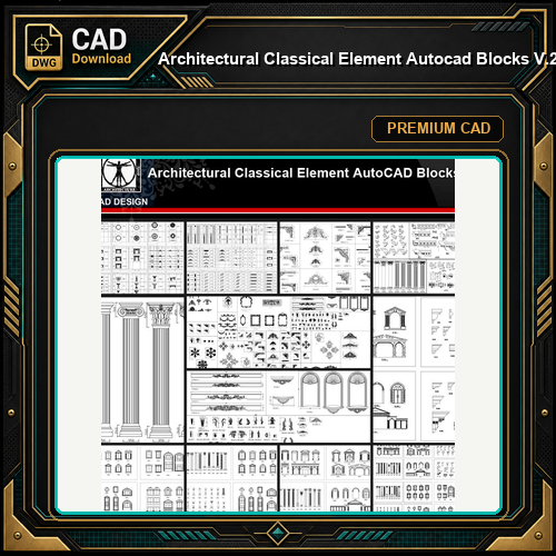 ★【Architectural Classical Element Autocad Blocks V.2】All kinds of architecture decorations CAD blocks Bundle