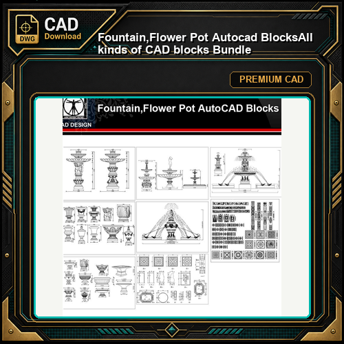 ★【Fountain,Flower Pot Autocad Blocks】All kinds of CAD blocks Bundle