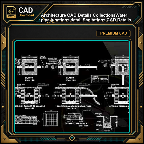 【Architecture CAD Details Collections】Water pipe junctions detail,Sanitations CAD Details