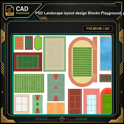 ★【PSD Landscape layout design Blocks 】Playground, gymnasium, basketball court PSD Landscape Blocks
