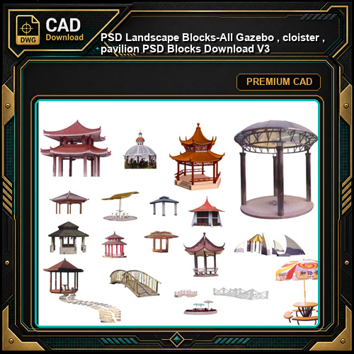 ★【 PSD Landscape Blocks-All Gazebo , cloister , pavilion PSD Blocks Download V3】