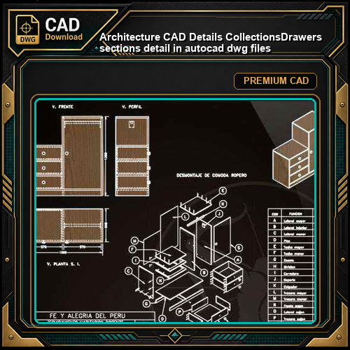 【Architecture CAD Details Collections】Drawers sections detail in autocad dwg files