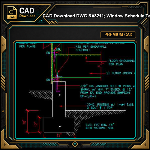 CAD Download DWG - Window Schedule Template Annotated DWG | Free Download