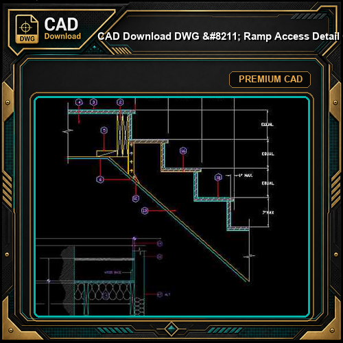 CAD Download DWG - Ramp Access Detail Gradient Handrail DDA | Free Download