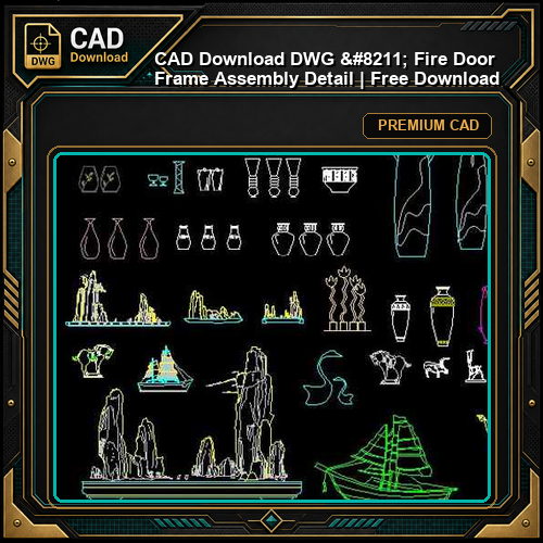 CAD Download DWG - Fire Door Frame Assembly Detail | Free Download